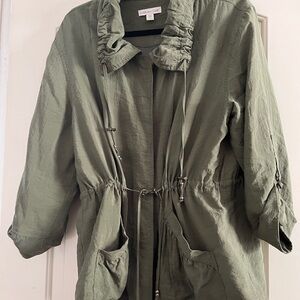Coldwater Creek Green Utility Jacket with Drawstring Waist and Rolled Sleeves